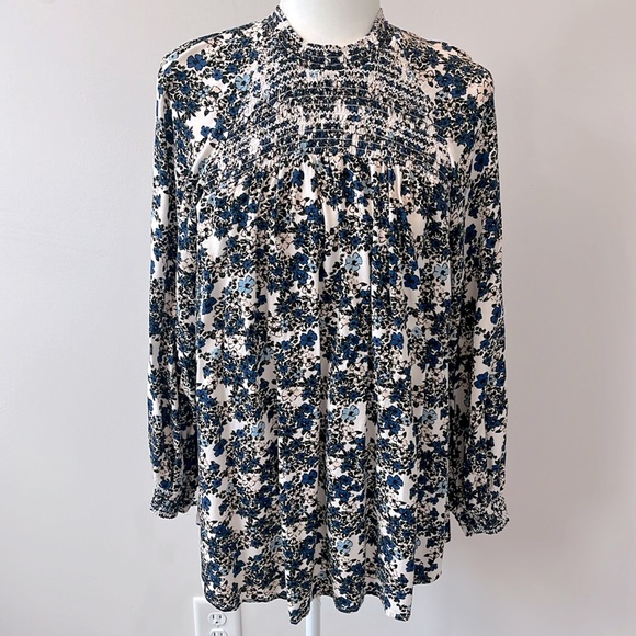 Free People Flowers in Her Hair Smock Detail Tunic Top in Cream Combo Size Small - Picture 2 of 6